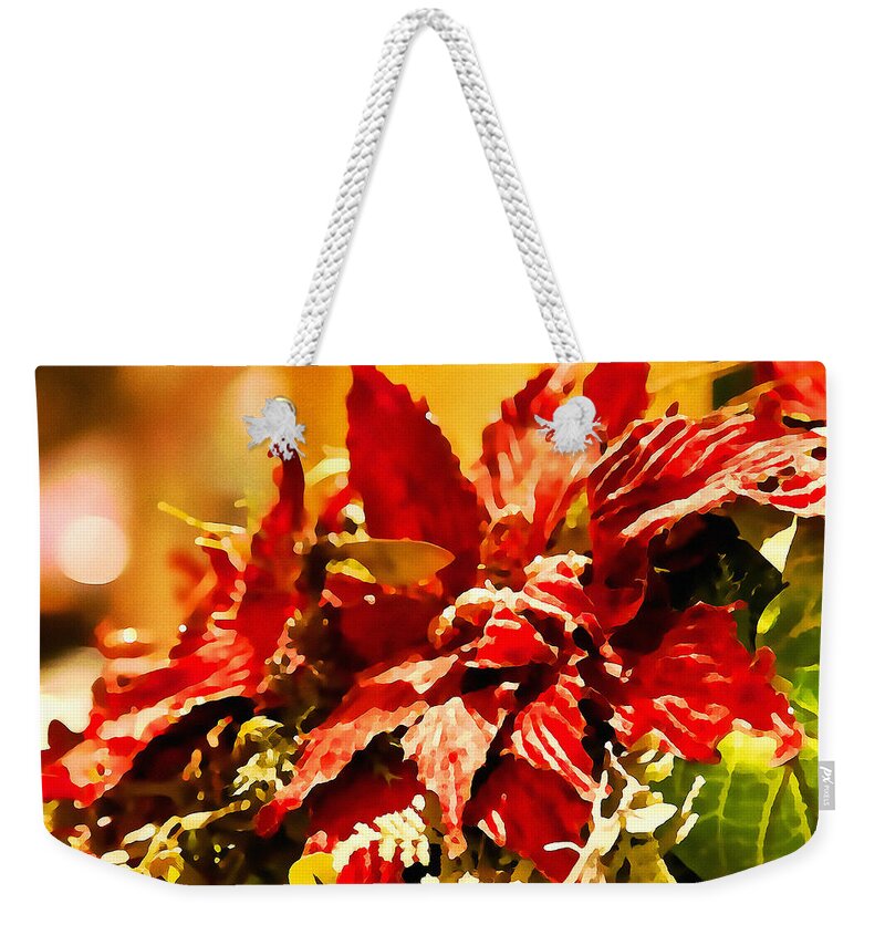 Festive Weekender Tote Bag featuring the digital art Festive Red - Happy Holidays by Tatiana Travelways