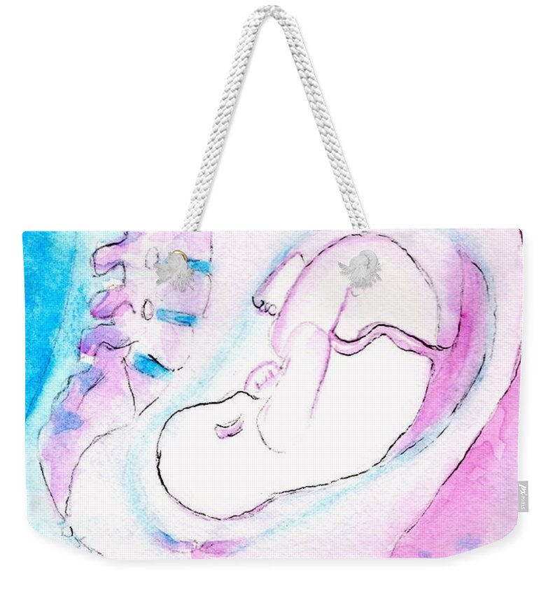 Pregnancy Weekender Tote Bag featuring the painting Fetus Scan Colorful by Carlin Blahnik CarlinArtWatercolor