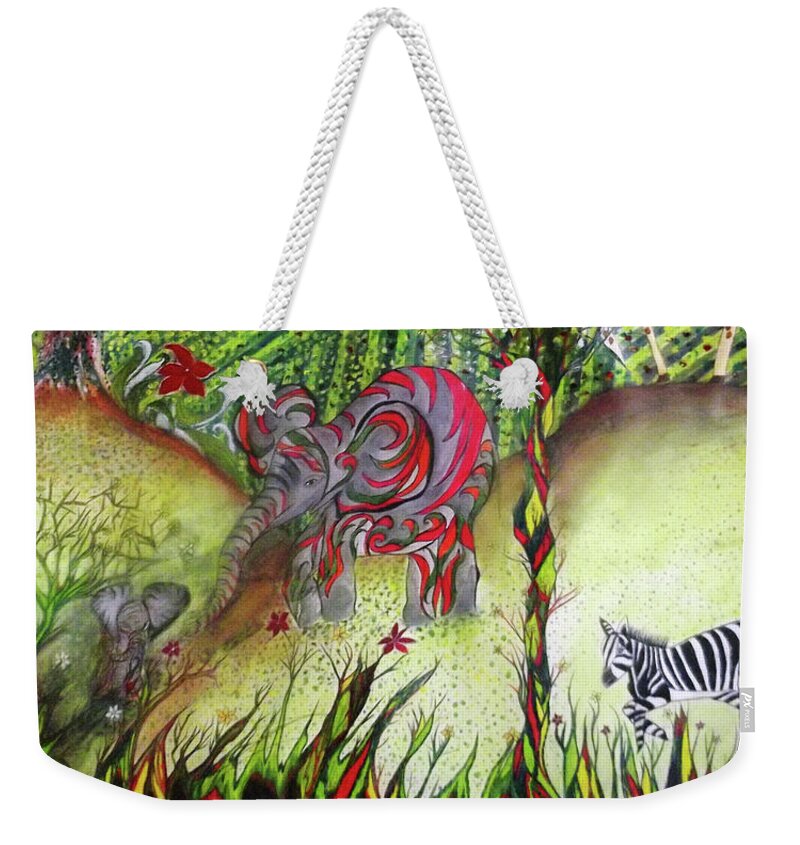 Animals Weekender Tote Bag featuring the mixed media Field Of Animals by Melinda Firestone-White
