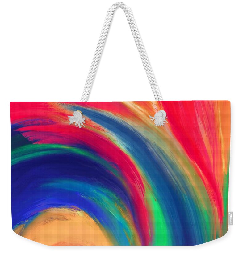 Abstract Weekender Tote Bag featuring the digital art Fiery Fire - Modern Colorful Abstract Digital Art by Sambel Pedes