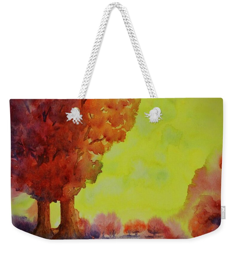 Kim Mcclinton Weekender Tote Bag featuring the painting Fiery Foliage by Kim McClinton