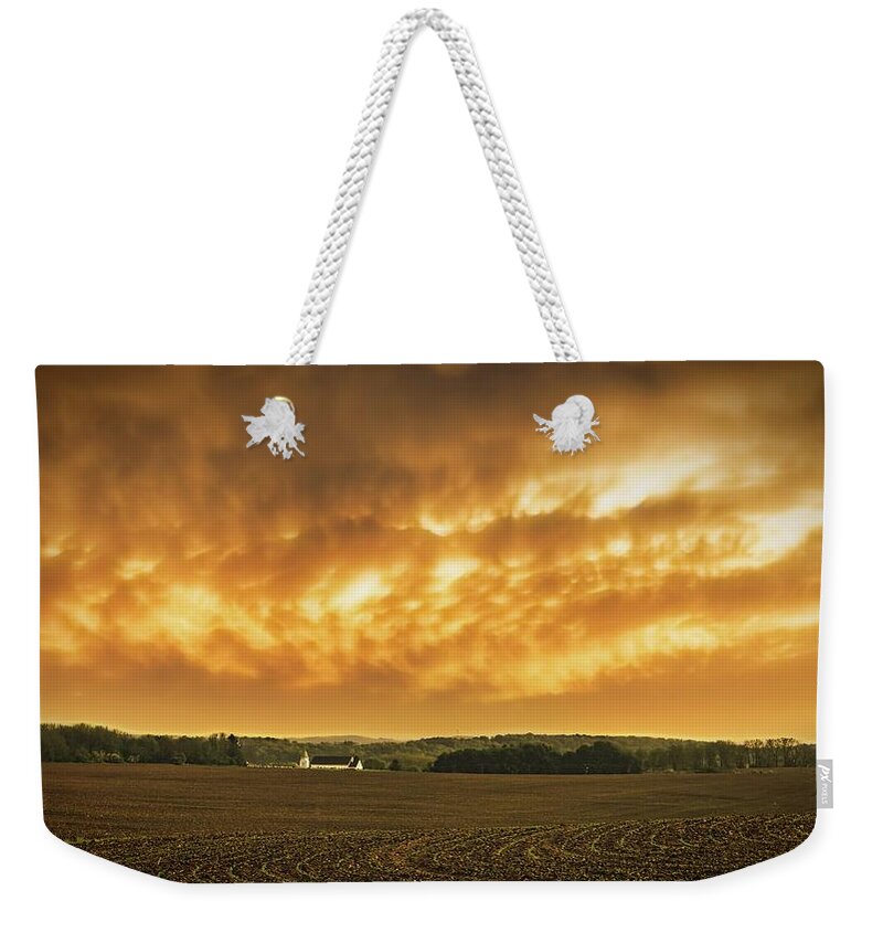 Sunset Weekender Tote Bag featuring the photograph Fiery Skies Over Pennsylvania Landscape by Jason Fink