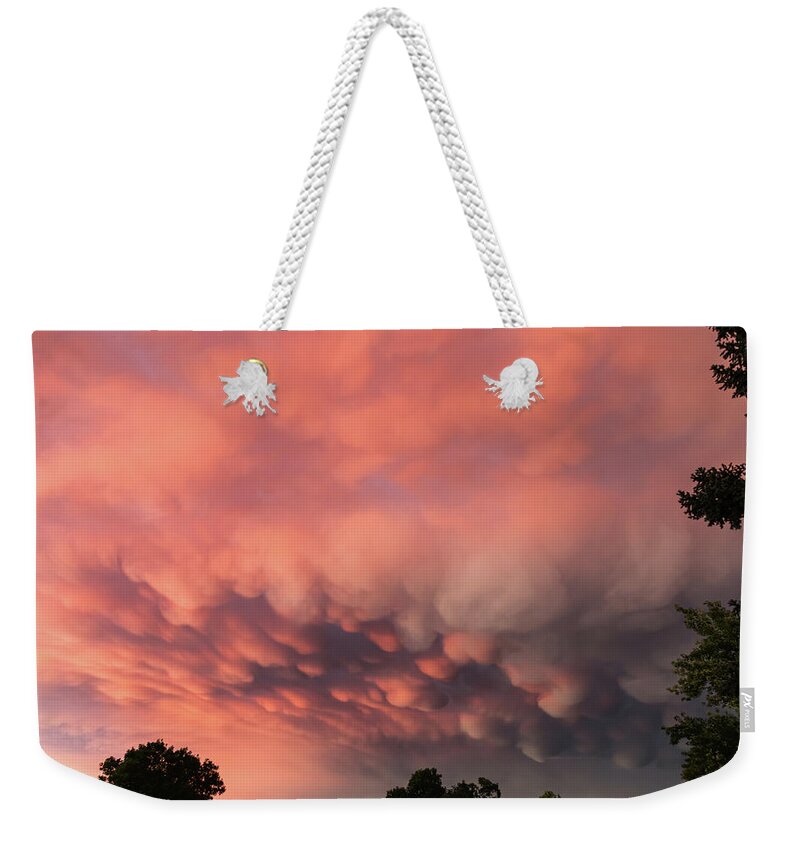 Olorful Sunset Wall Art Weekender Tote Bag featuring the photograph Fiery Sunset and Menacing Mammatus Clouds by James BO Insogna