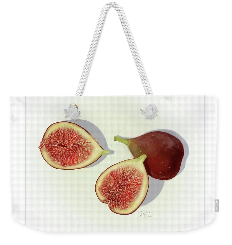 Fruit Weekender Tote Bag featuring the mixed media Figs Fresh Fruits by Shari Warren