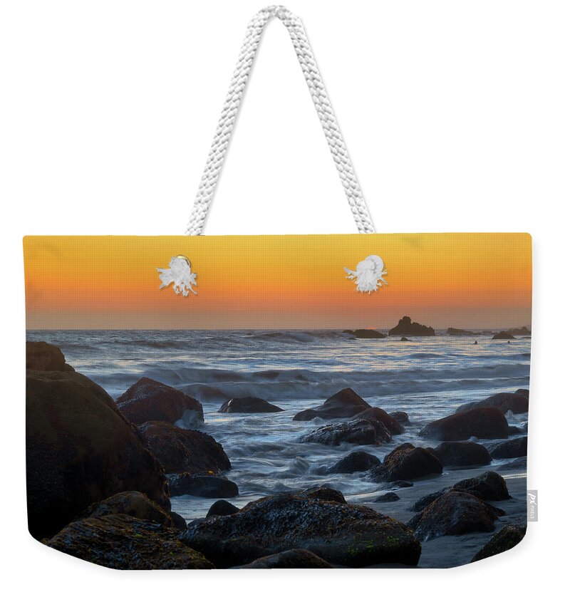 Beach Weekender Tote Bag featuring the photograph Final Moments of a December Sunset in Malibu by Matthew DeGrushe