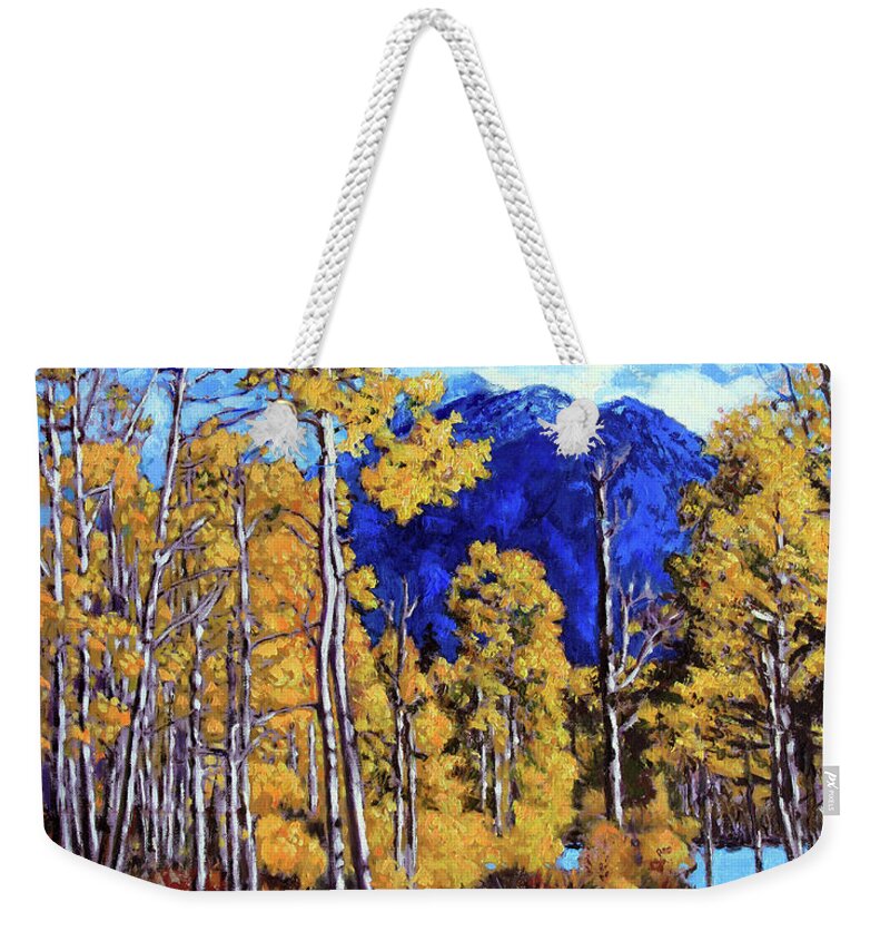Colorado Weekender Tote Bag featuring the painting Final Trip to Colorado by John Lautermilch