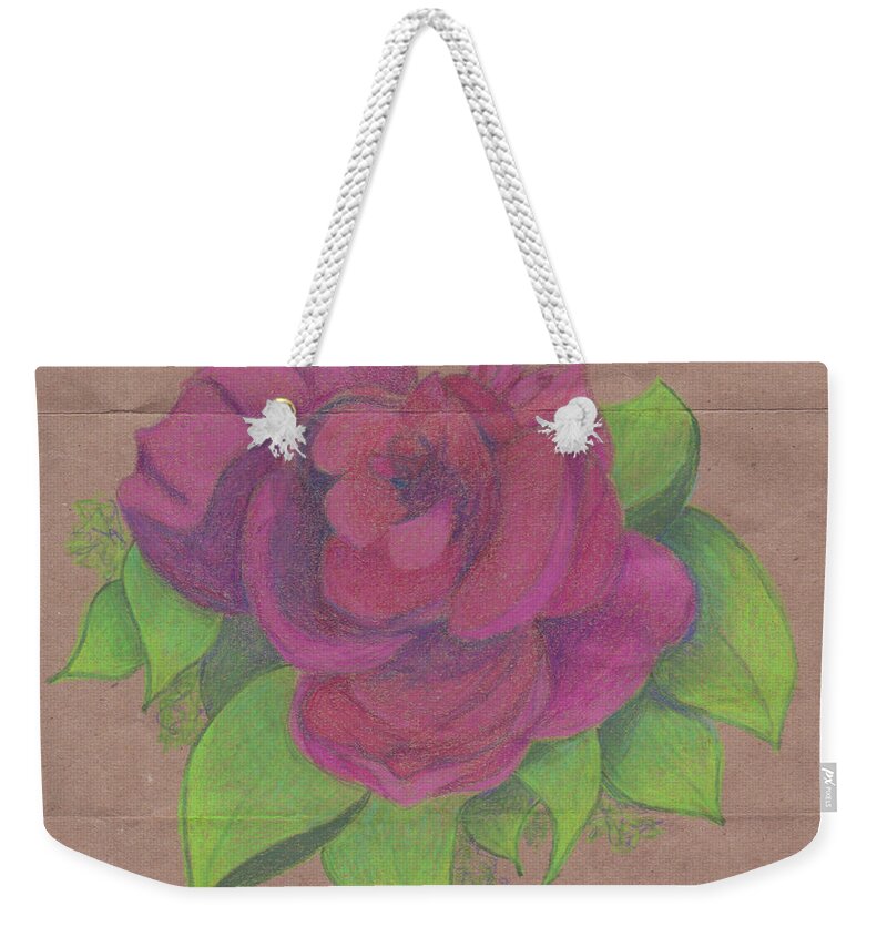 Rose Weekender Tote Bag featuring the drawing Finding the Extraordinary by Anne Katzeff