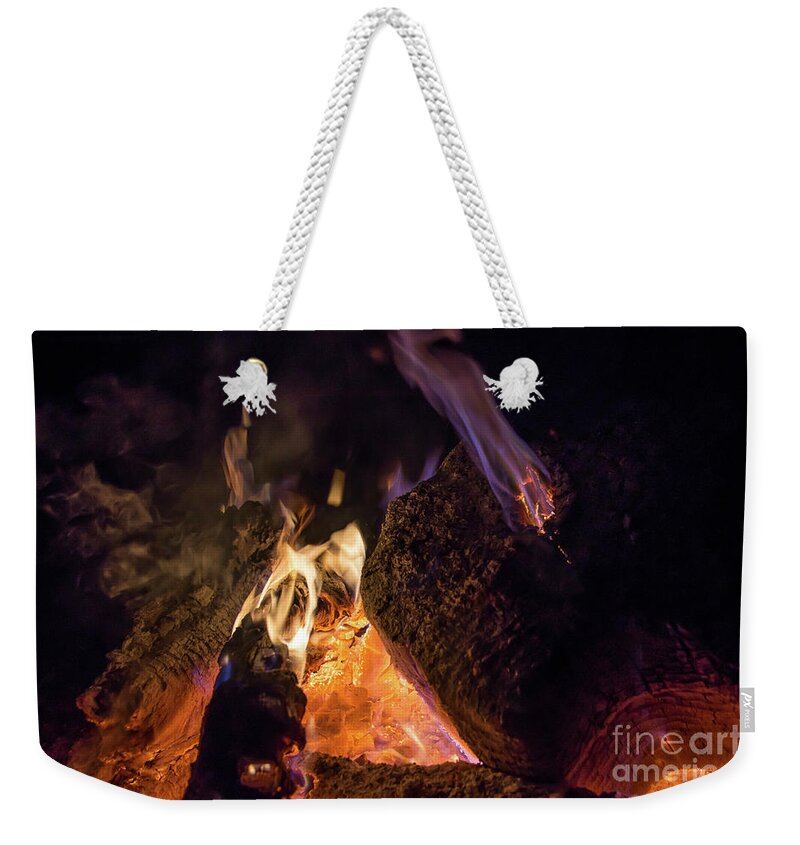 Fire Weekender Tote Bag featuring the photograph Fire and flames 1 by Adriana Mueller