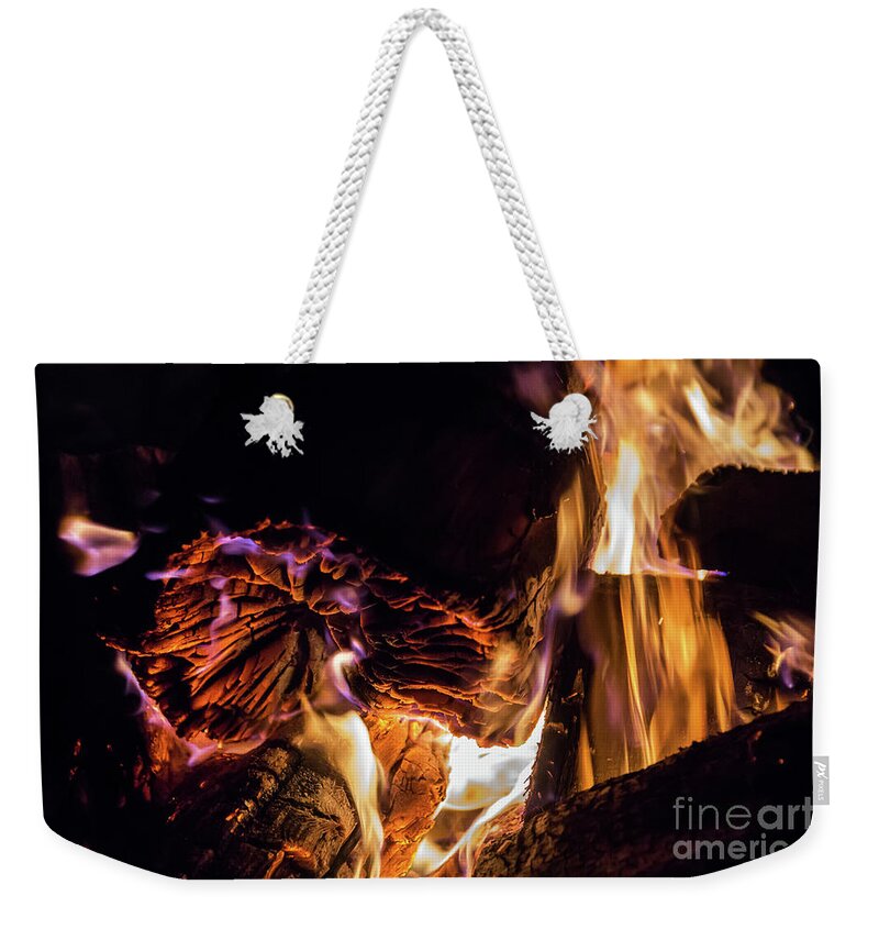 Fire Weekender Tote Bag featuring the photograph Fire and flames 4 by Adriana Mueller