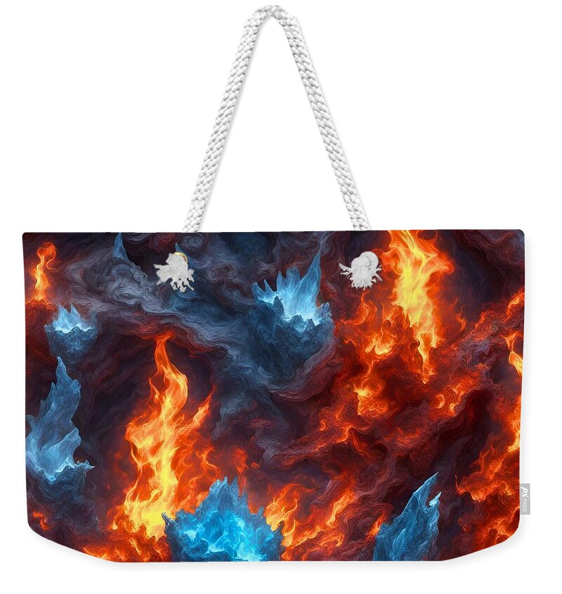 Ai Weekender Tote Bag featuring the digital art Fire and Ice Abstract 2023v3 by Cindy's Creative Corner