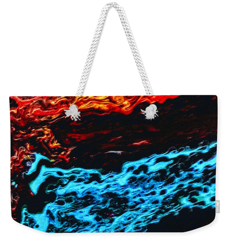 Fire Weekender Tote Bag featuring the painting Fire And Ice by Anna Adams