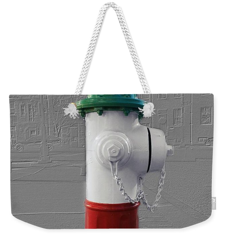 Italy Weekender Tote Bag featuring the photograph Fire Hydrant in Little Italy Baltimore Maryland - Emboss and colors series by Marianna Mills