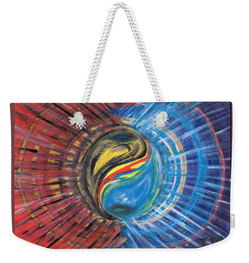 Yin Weekender Tote Bag featuring the painting Fire with Ice by Esoteric Gardens KN