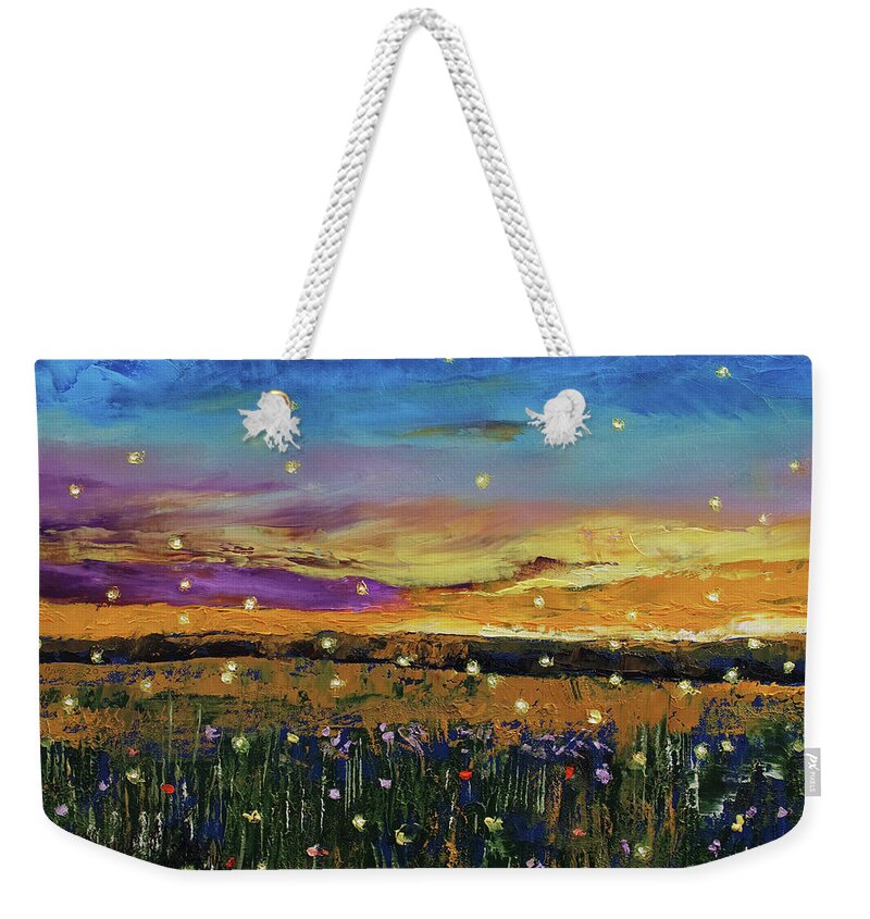 Firefly Weekender Tote Bag featuring the painting Fireflies by Michael Creese