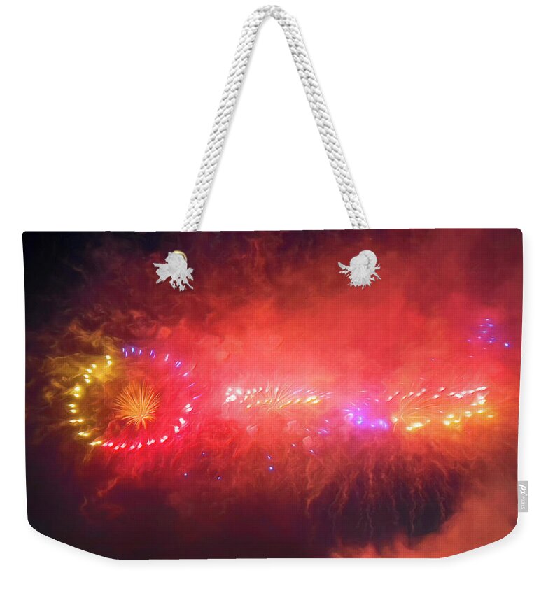 Firework Weekender Tote Bag featuring the digital art Firework Abstracts 5 by Bonnie Follett
