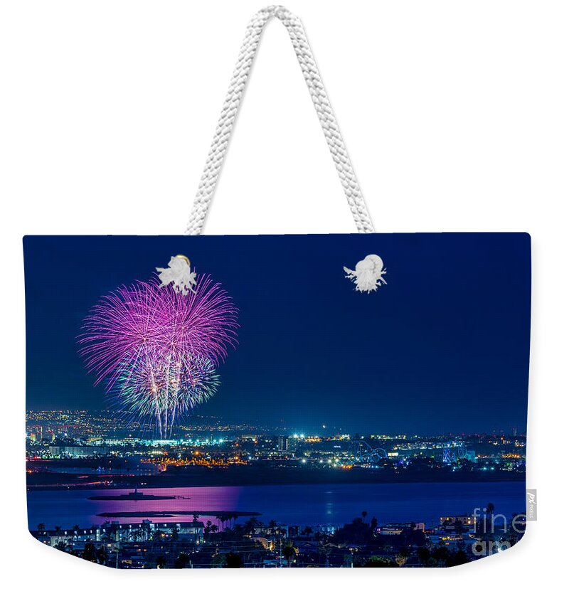 Festival Weekender Tote Bag featuring the photograph Fireworks over America's Finest City by Sam Antonio