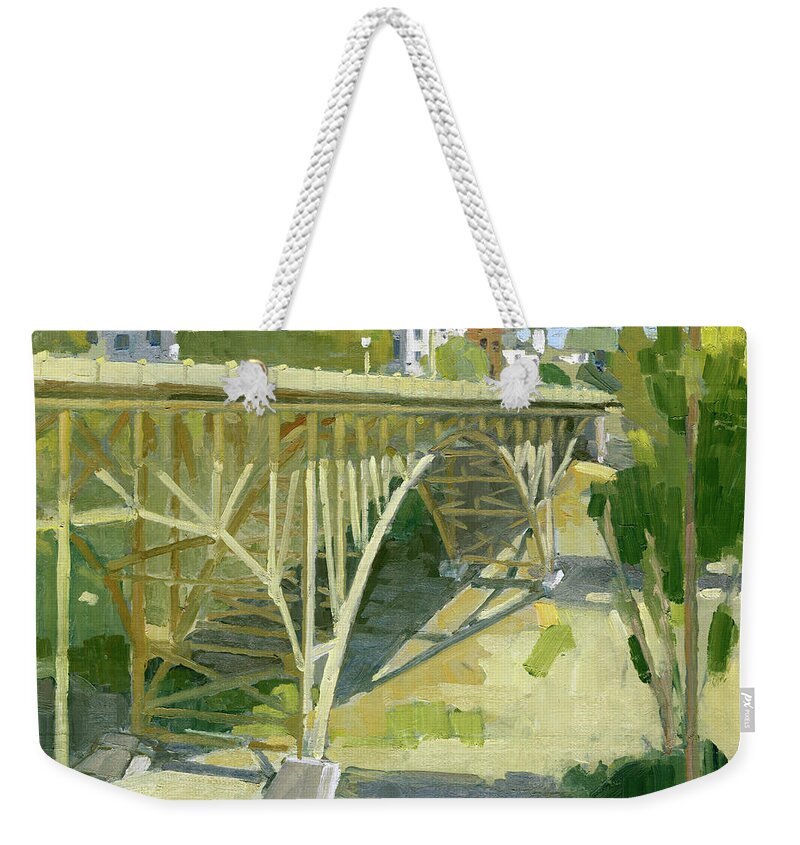 First Avenue Bridge Weekender Tote Bag featuring the painting First Ave. Bridge, San Diego by Paul Strahm
