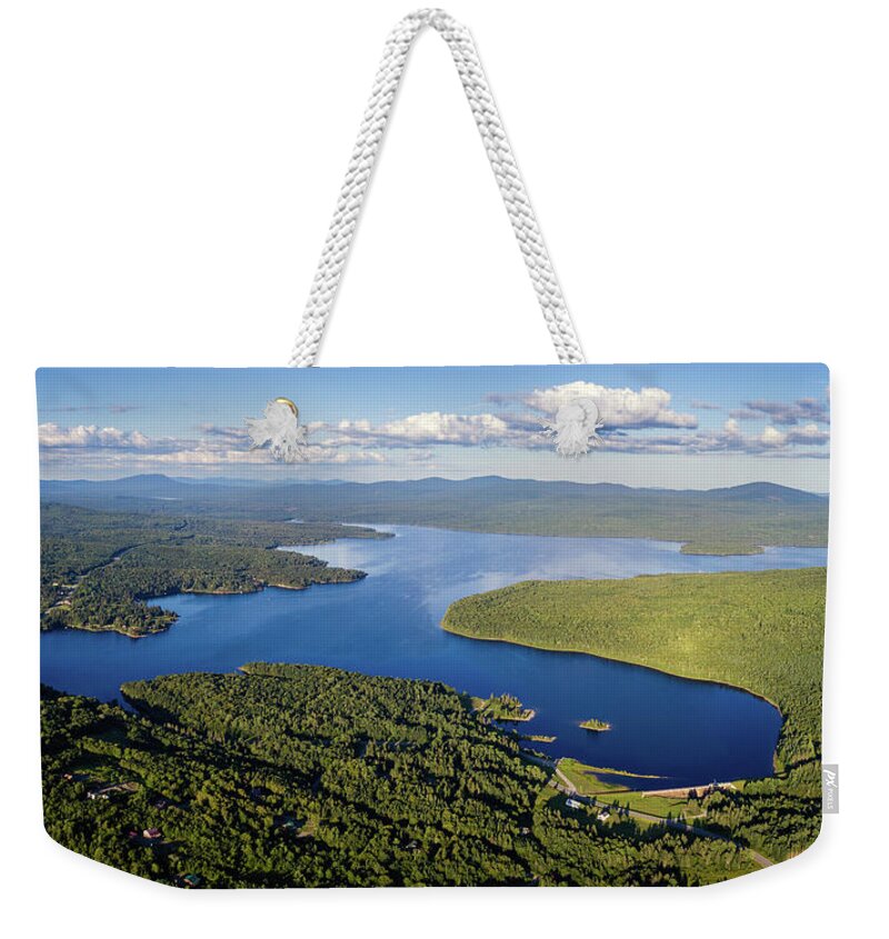 2020 Weekender Tote Bag featuring the photograph First Connecticut Lake Pittsburg NH Panorama - August2020 by John Rowe