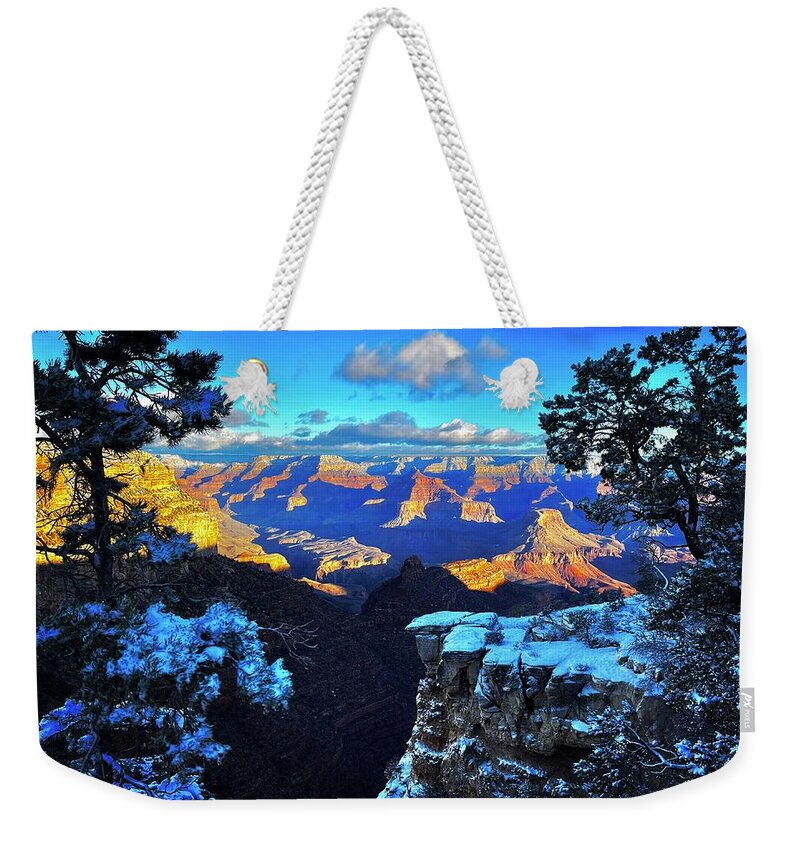 Landscape Weekender Tote Bag featuring the photograph First Fallen Snow by Kevyn Bashore