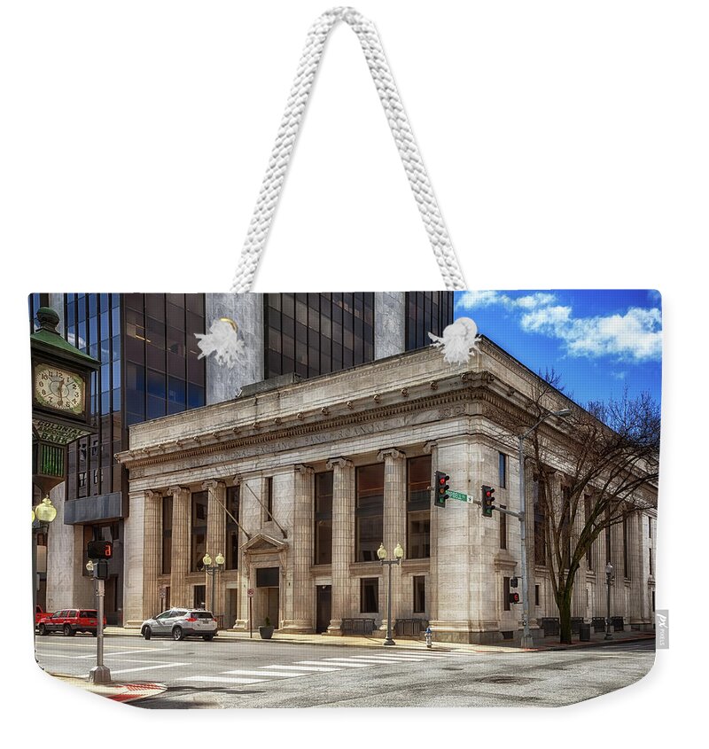 Roanoke Weekender Tote Bag featuring the photograph First National Exchange Bank of Roanoke by Susan Rissi Tregoning