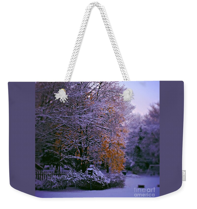 Square Format Weekender Tote Bag featuring the photograph First Snow After Autumn - Square by Frank J Casella