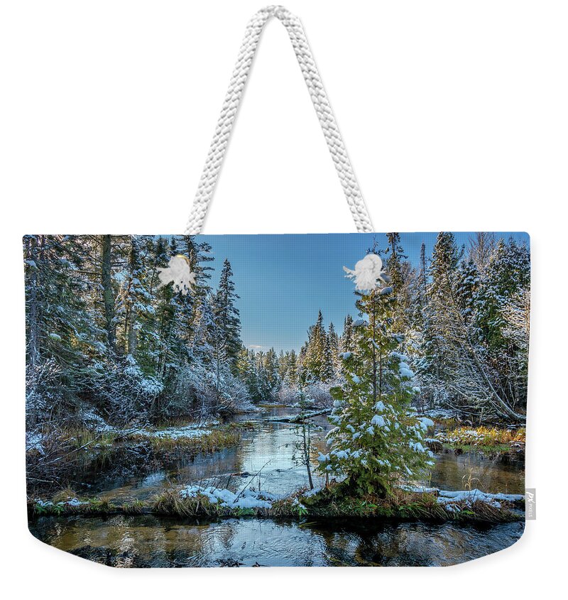 Footsore Fotography Weekender Tote Bag featuring the photograph First Snow by Gary McCormick