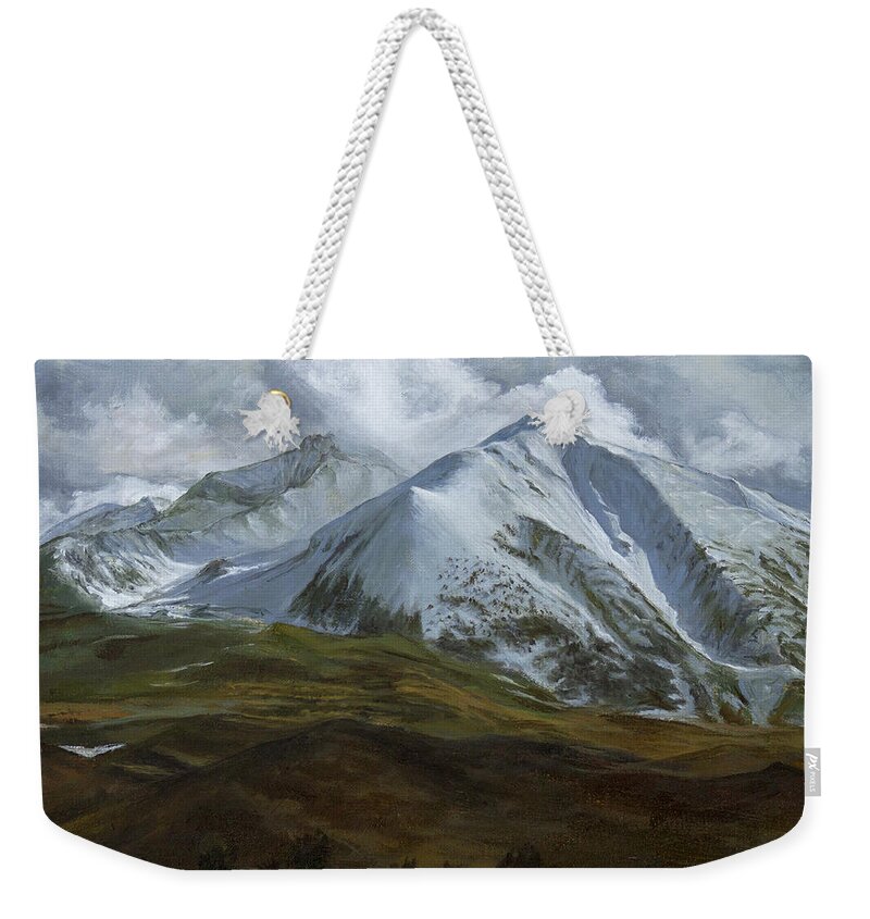 First Snow Weekender Tote Bag featuring the painting First Snow, Sopris Mountain by Hone Williams