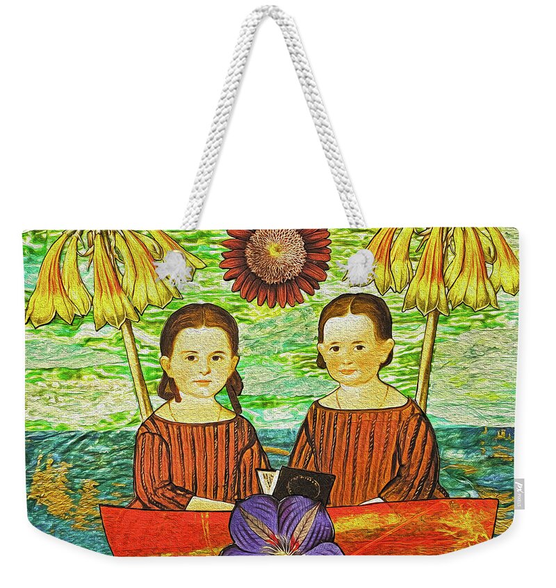 Collage Weekender Tote Bag featuring the mixed media First Voyage by Lorena Cassady