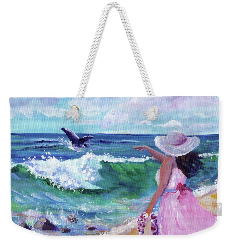 Beach Girl Weekender Tote Bag featuring the painting First Whale Sighting by Marionette Taboniar