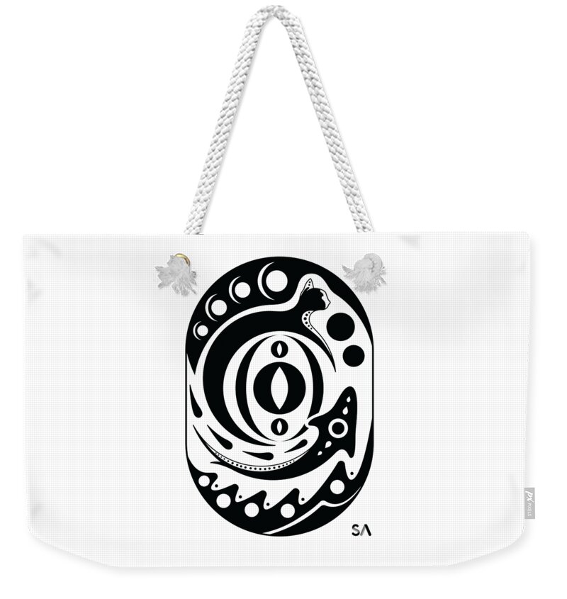 Black And White Weekender Tote Bag featuring the digital art Fish Cat by Silvio Ary Cavalcante