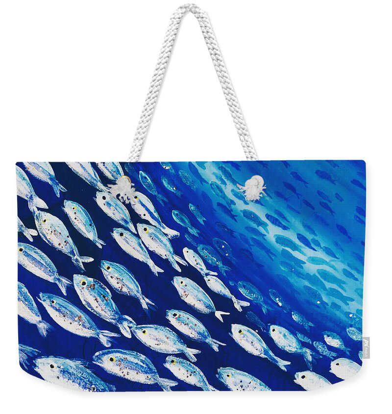 Fish-swirl Weekender Tote Bag featuring the painting Fish Swirl by Midge Pippel