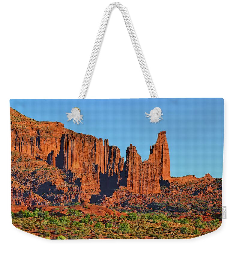 Fisher Towers Weekender Tote Bag featuring the photograph Fisher Towers by Greg Norrell
