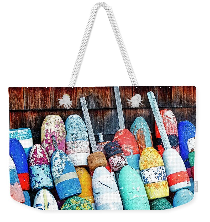 Bouy Weekender Tote Bag featuring the photograph Fishing Buoys by Susan Candelario