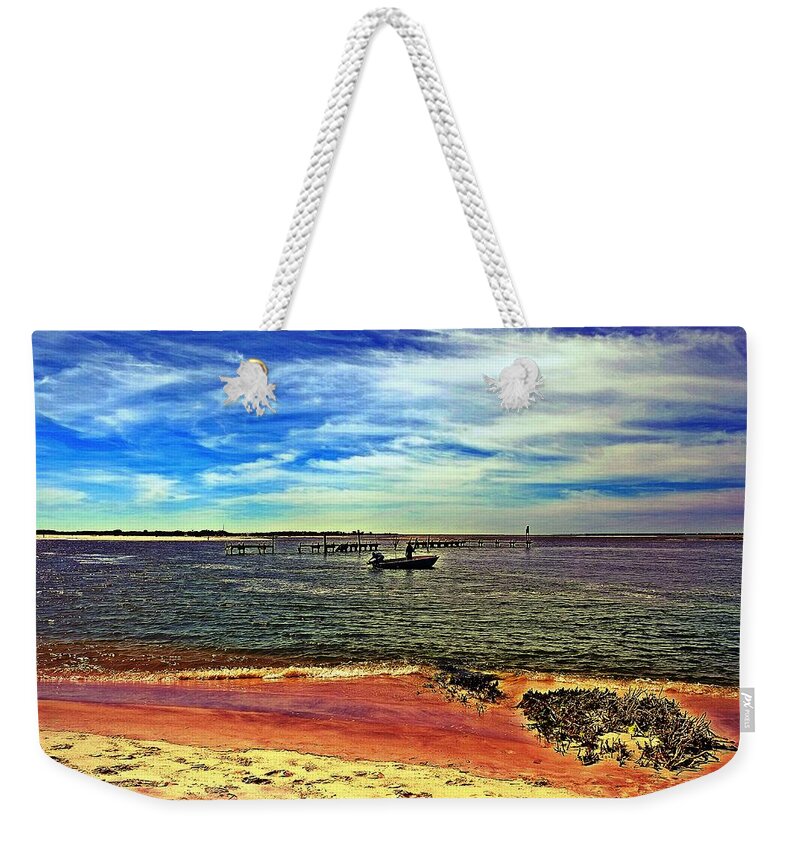 Abstract Weekender Tote Bag featuring the mixed media Fishing in early Morning Light by Stacie Siemsen