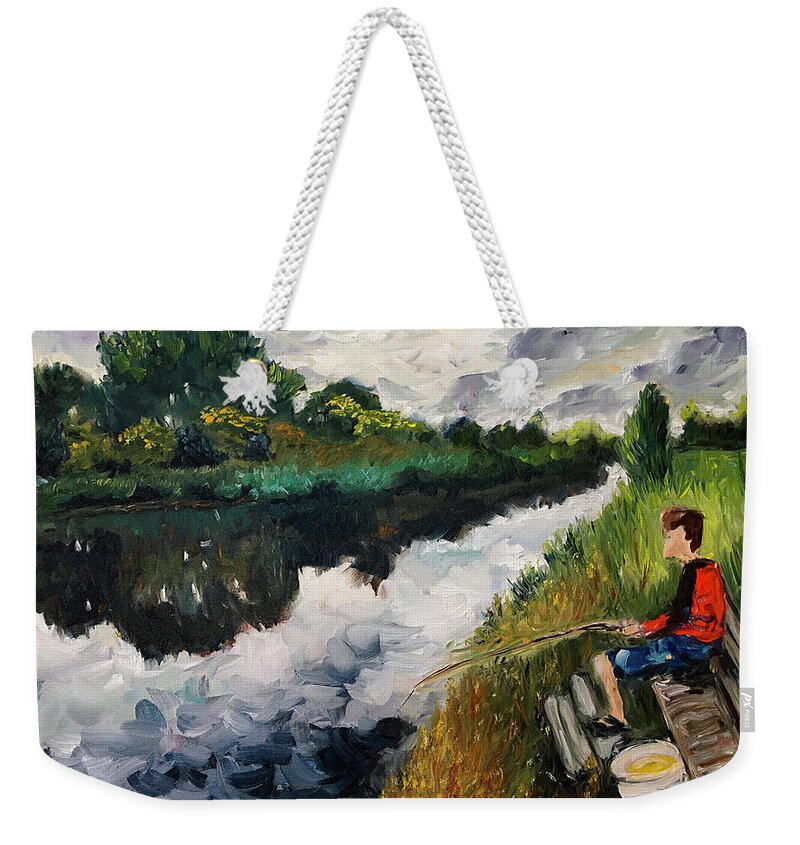 Fishing Weekender Tote Bag featuring the painting Fishing in Groningen by Roxy Rich