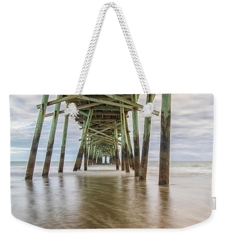 Fishing Pier Weekender Tote Bag featuring the photograph Fishing Pier at Atlantic Beach NC- February 02 22 by Bob Decker