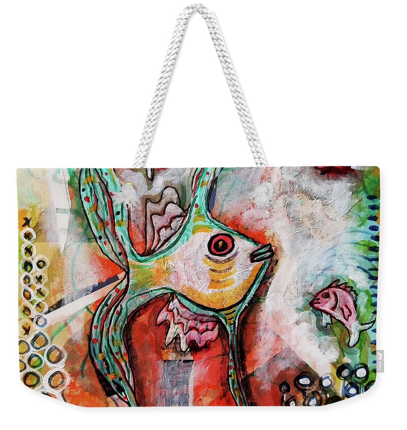 Fish Weekender Tote Bag featuring the mixed media Fishy Stuff by Mimulux Patricia No