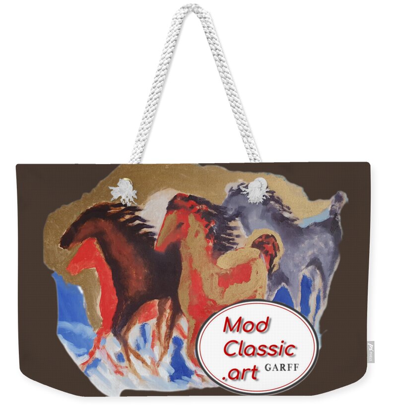 Guitars Weekender Tote Bag featuring the painting Five Horses ModClassic Art by Enrico Garff