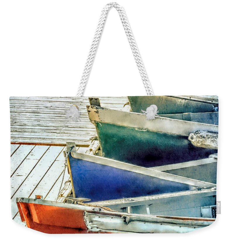 Boats Weekender Tote Bag featuring the photograph Five small boats by Janice Drew