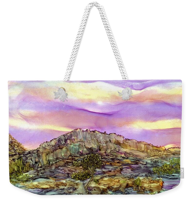 Sunrise Weekender Tote Bag featuring the painting Flag Raising Time by Angela Marinari