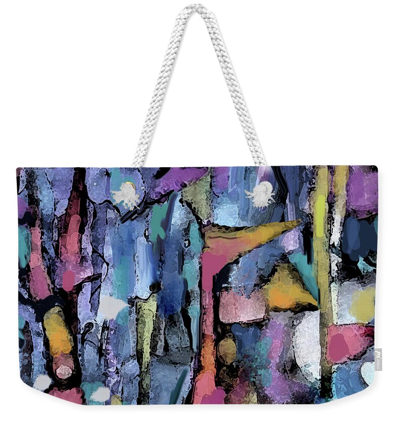 Colorful Abstract Weekender Tote Bag featuring the digital art Flags on a Windy Day by Jean Batzell Fitzgerald