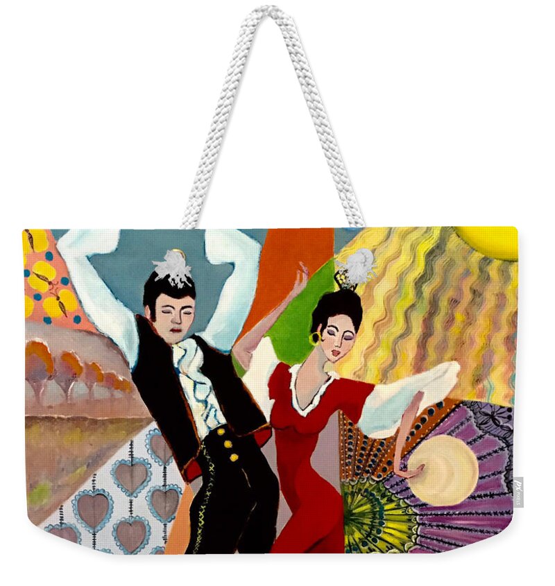 Flamenco Weekender Tote Bag featuring the painting Flamenco Dancers by Lana Sylber