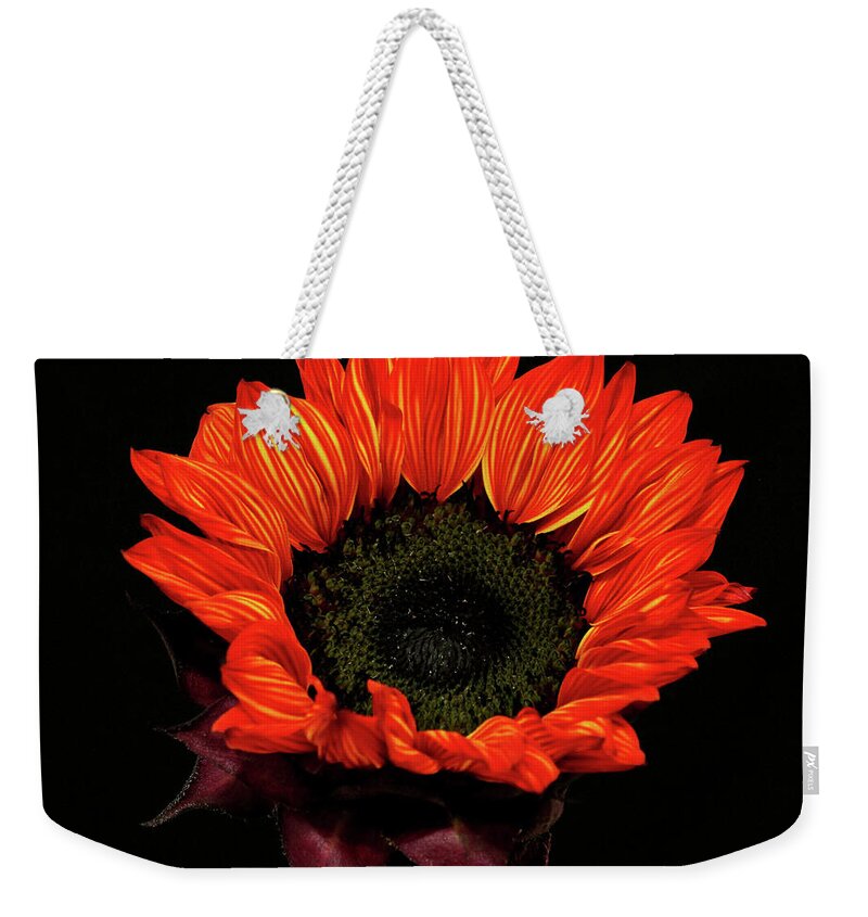 Sunflower Weekender Tote Bag featuring the photograph Flaming Flower by Judy Vincent