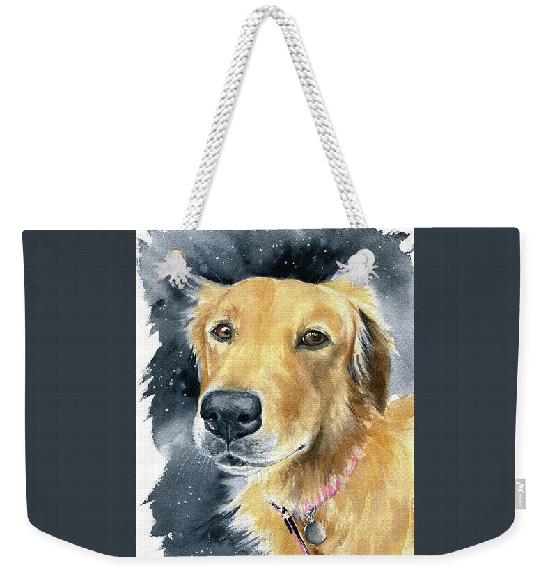 Dog Weekender Tote Bag featuring the painting Fleece Dog Portrait by Dora Hathazi Mendes