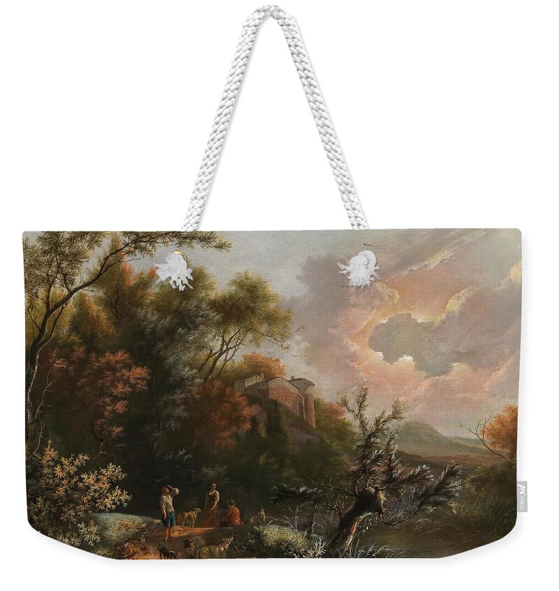 Travel Weekender Tote Bag featuring the painting Flemish School Century An Italianate landscape with shepherds by MotionAge Designs