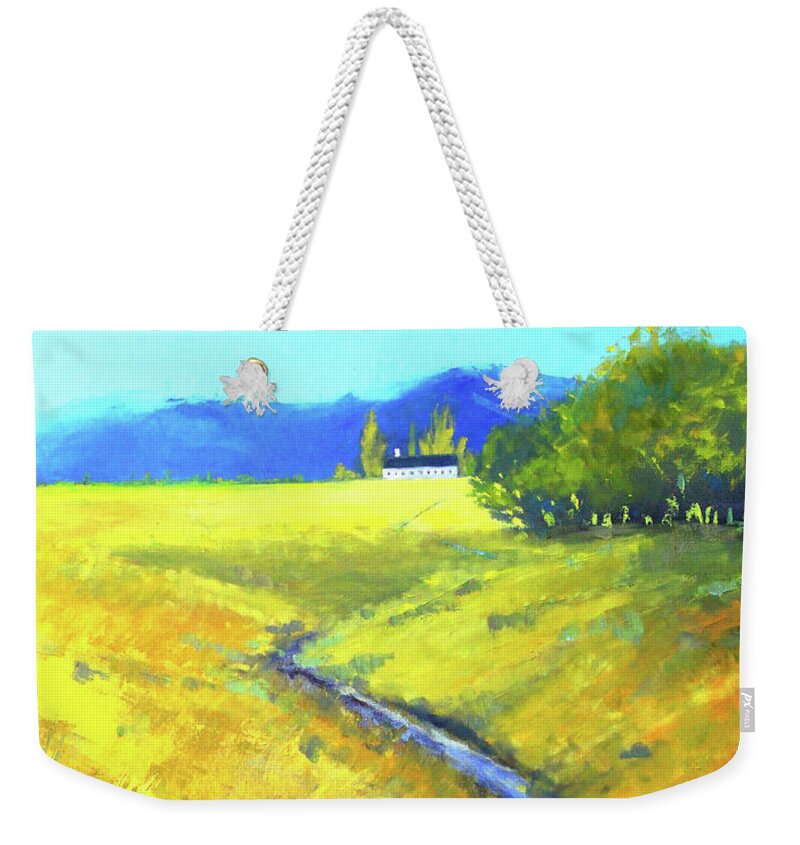 Rural Pasture Weekender Tote Bag featuring the painting Flett's Field by Nancy Merkle