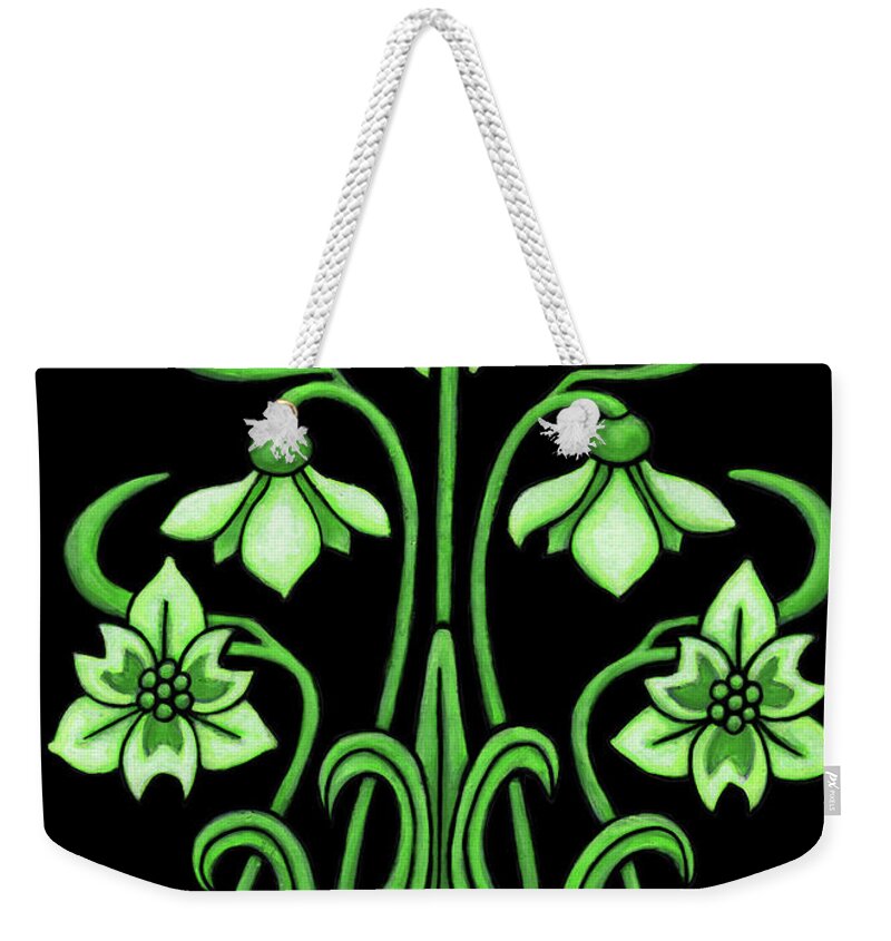 Flower Weekender Tote Bag featuring the painting Fleur Nouveau Henriette. Bold on Black. by Amy E Fraser