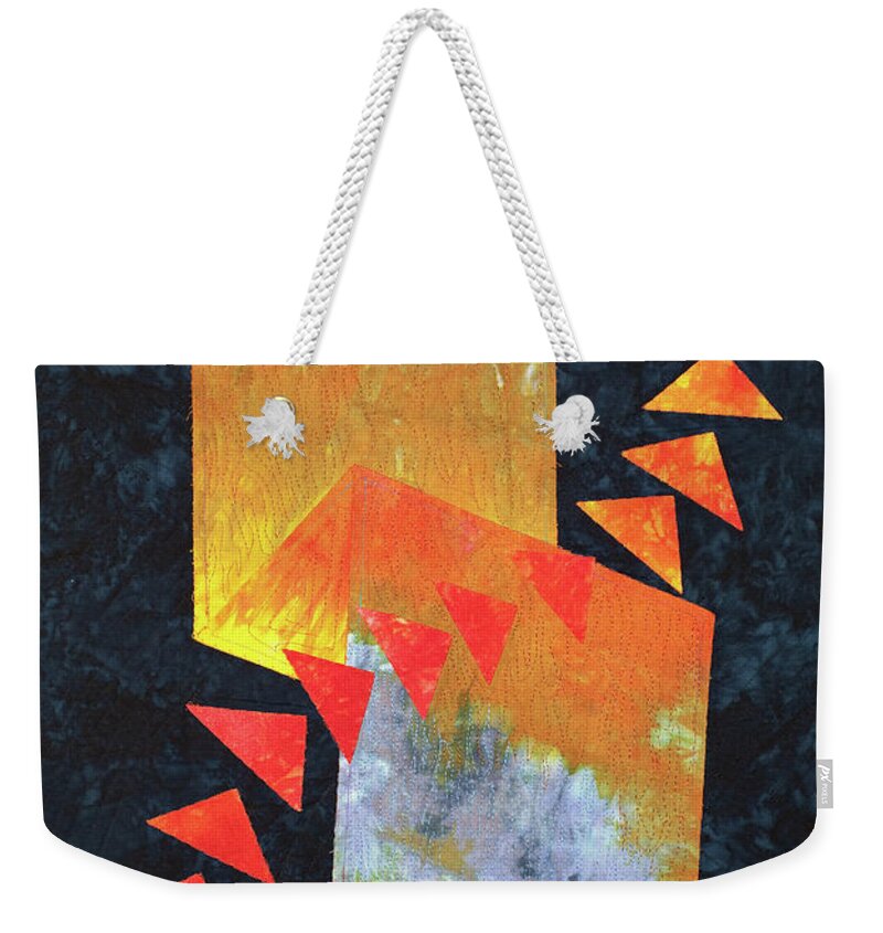 Fiber Art Weekender Tote Bag featuring the mixed media Flight at Sunset Detail by Vivian Aumond