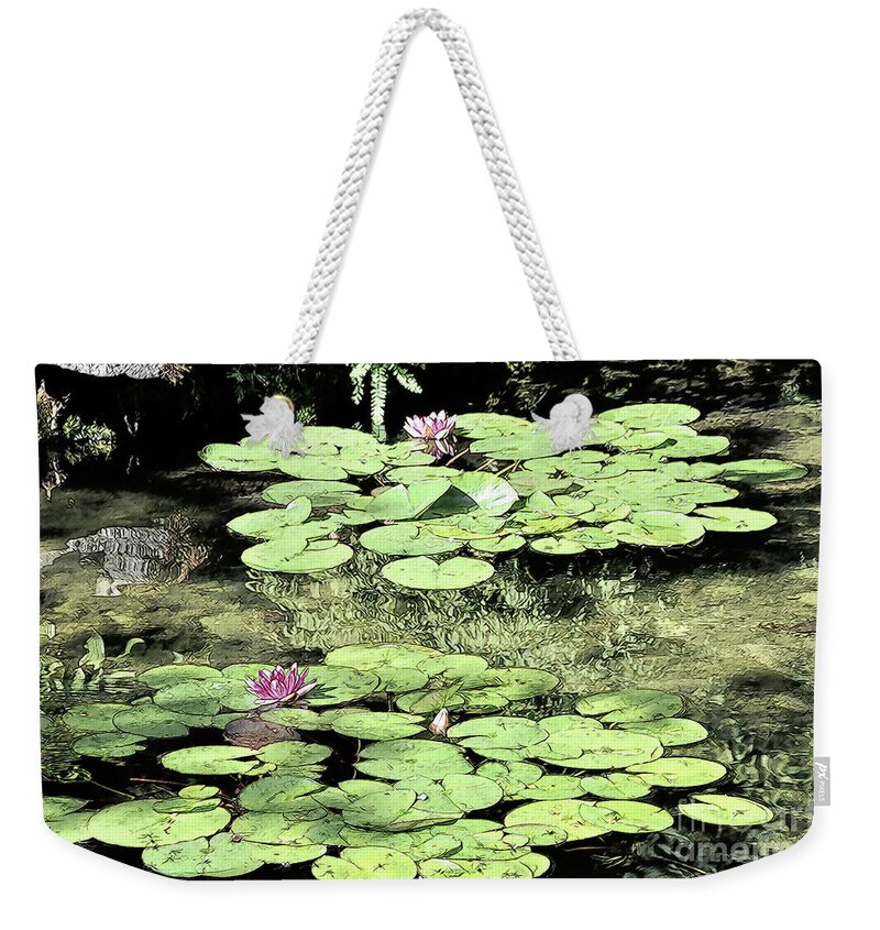 Garden Weekender Tote Bag featuring the digital art Floating Lily Pads by Kirt Tisdale