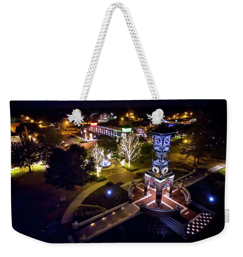 Foley Weekender Tote Bag featuring the photograph Floek Clock Tower and Bridge by Gulf Coast Aerials -
